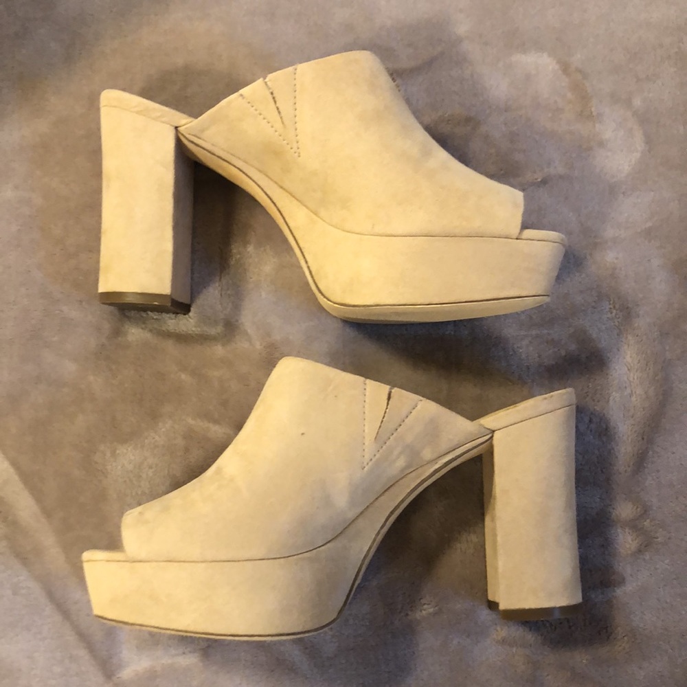 Charles by, Charles, David Size 7 1/2 beige suede 4 inch platform block heel.